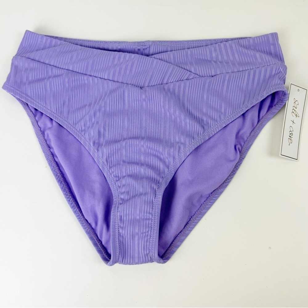 Salt + Cove Bikini Bottom Juniors Size XL Purple Vertically Striped Swim NWT